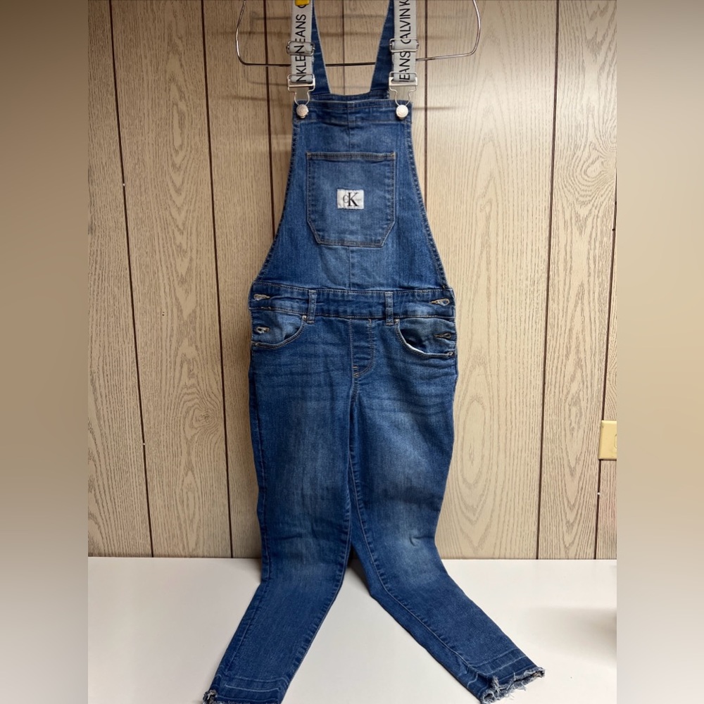 Big Girls Logo Skinny Stretch Denim Overall Size 8 EUC CottonPoly Fast Shipping